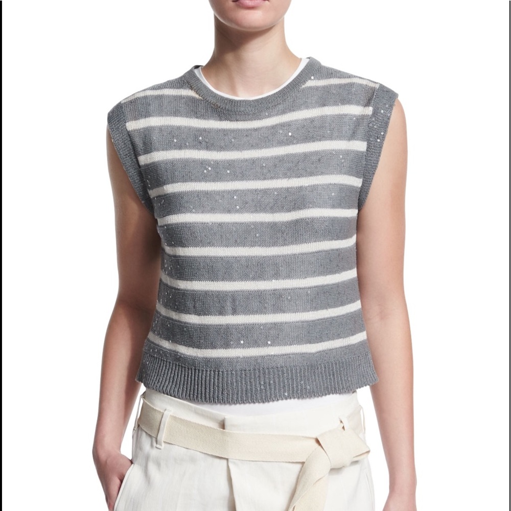 Brunello Cucinelli sequins striped linen top L